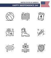 9 usa ligne pack de signes et symboles de la fête de l'indépendance de l'américain shose love emplacement pin usa modifiable usa day vector design elements