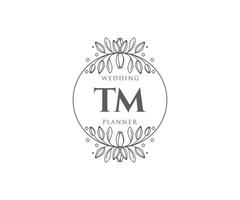 tm initiales lettre collection de logos de monogramme de mariage, modèles minimalistes et floraux modernes dessinés à la main pour cartes d'invitation, réservez la date, identité élégante pour restaurant, boutique, café en image vectorielle vecteur