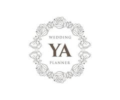 ya initiales lettre collection de logos de monogramme de mariage, modèles minimalistes et floraux modernes dessinés à la main pour cartes d'invitation, réservez la date, identité élégante pour restaurant, boutique, café en image vectorielle vecteur