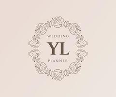 collection de logos de monogramme de mariage lettre initiales yl, modèles minimalistes et floraux modernes dessinés à la main pour cartes d'invitation, réservez la date, identité élégante pour restaurant, boutique, café en image vectorielle vecteur