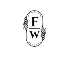 fw initiales lettre collection de logos de monogramme de mariage, modèles minimalistes et floraux modernes dessinés à la main pour cartes d'invitation, réservez la date, identité élégante pour restaurant, boutique, café en image vectorielle vecteur