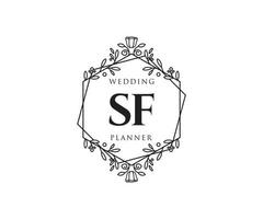 collection de logos de monogramme de mariage lettre initiales sf, modèles minimalistes et floraux modernes dessinés à la main pour cartes d'invitation, réservez la date, identité élégante pour restaurant, boutique, café en image vectorielle vecteur