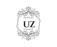 collection de logos de monogramme de mariage lettre initiales uz, modèles minimalistes et floraux modernes dessinés à la main pour cartes d'invitation, réservez la date, identité élégante pour restaurant, boutique, café en image vectorielle vecteur