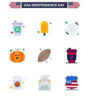 joyeux jour de l'indépendance pack de 9 appartements signes et symboles pour usa footbal bbq ball citrouille modifiable usa day vector design elements