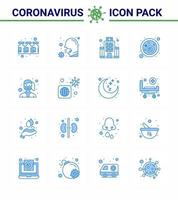 prévention des coronavirus définir des icônes 16 icône bleue telle que des bactéries virales des bactéries du sang malade coronavirus viral médical 2019nov éléments de conception de vecteur de maladie
