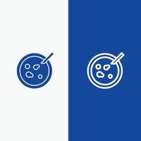 analyse de boîte de pétri ligne médicale et glyphe icône solide bannière bleue ligne et glyphe icône solide bannière bleue vecteur