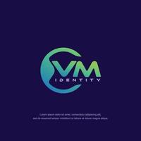 vecteur de modèle de logo de ligne circulaire de lettre initiale vm avec mélange de couleurs dégradées