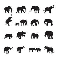 silhouettes d'éléphants, collection de silhouettes d'éléphants. vecteur