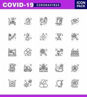 icône de sensibilisation au coronavirus 25 icônes de ligne icône incluse soins oculaires question virus en ligne lavage coronavirus viral 2019nov éléments de conception de vecteur de maladie