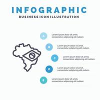 carte drapeau brésil bleu infographie modèle 5 étapes vecteur ligne icône modèle