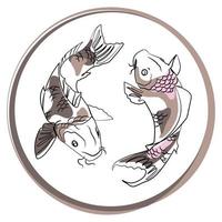 logo de poisson koi moderne, conception de modèle d'emblème.illustration vectorielle. icône de ligne de carpe asiatique japonaise créative. deux poissons rouges dans un symbole de marque de cadre rond. dessin d'art minimal moderne de carpe koi vecteur