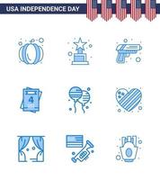 usa joyeux jour de l'indépendancepictogramme ensemble de 9 blues simples de l'armée américaine mouche bloons mariage modifiable usa day vector design elements