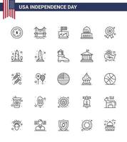 pack de 25 lignes créatives liées à la fête de l'indépendance des états-unis d'independece usa cake landmark building modifiable usa day vector design elements