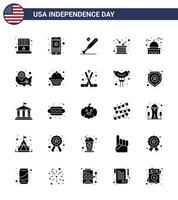 25 signes de glyphes solides pour la fête de l'indépendance des états-unis tambour de l'indépendance sport jour des usa éléments de conception vectoriels modifiables vecteur