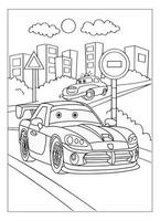page de coloriage de voiture de dessin animé heureux et drôle pour les enfants amoureux de la voiture vecteur