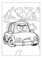 page de coloriage de voiture de dessin animé heureux et drôle pour les enfants amoureux de la voiture vecteur