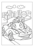 page de coloriage de voiture de dessin animé heureux et drôle pour les enfants amoureux de la voiture vecteur