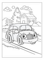 page de coloriage de voiture de dessin animé heureux et drôle pour les enfants amoureux de la voiture vecteur