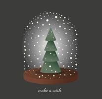 belle carte de noël arbre de noël sous un dôme de neige vecteur