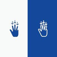 doigt flèche vers le bas gestes ligne et glyphe icône solide bannière bleue ligne et glyphe icône solide bannière bleue vecteur