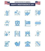 usa joyeux jour de l'indépendance ensemble de pictogrammes de 16 blues simples de la fête du barbecue ballons de la journée américaine modifiables éléments de conception vectorielle de la journée des états-unis vecteur