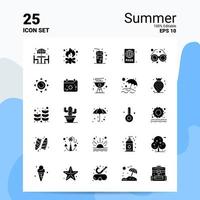 25 été jeu d'icônes 100 eps modifiables 10 fichiers idées de concept de logo d'entreprise conception d'icône de glyphe solide vecteur