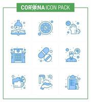 l'icône bleue du coronavirus 9 sur le thème de l'épidémie corona contient des icônes telles que la médecine des tablettes bâtiment d'hôpital sale coronavirus viral 2019nov éléments de conception de vecteur de maladie