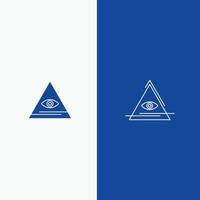 eye illuminati pyramide triangle ligne et glyphe icône solide bannière bleue ligne et glyphe icône solide bannière bleue vecteur