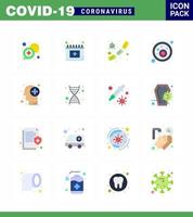 ensemble d'icônes covid19 pour l'infographie 16 pack de couleurs plates telles que virus bactéries schudule sang bactéries virus coronavirus viral 2019nov éléments de conception de vecteur de maladie