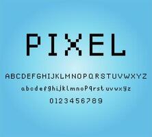 Alphabet de pixels 8 bits. polices ou types de lettres modernes et élégants pour les titres ou les titres tels que les affiches, la mise en page, les jeux, les sites Web ou l'impression. vecteur