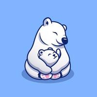mignon ours polaire maman étreignant bébé dessin animé polaire icône illustration vectorielle. concept d'icône de famille d'animaux isolé vecteur premium. style de dessin animé plat