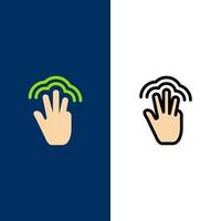 doigts gestes main interface plusieurs icônes tactiles plat et ligne remplie icône ensemble vecteur fond bleu