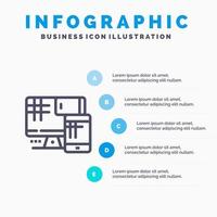 modèle d'infographie bleu d'éducation cellulaire de moniteur d'ordinateur modèle d'icône de ligne vectorielle en 5 étapes vecteur