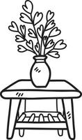 table d'appoint et illustration de plantes dessinées à la main vecteur