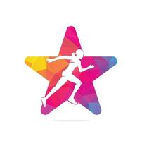 création de logo de club de coureur de fitness pour femmes. création de logo en forme d'étoile pour femmes en cours d'exécution. concept de logo de course saine vecteur