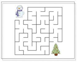 un jeu de puzzle pour les enfants, parcourez le labyrinthe. bonhomme de neige de dessin animé. vecteur