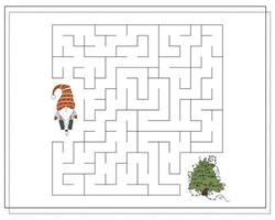 un jeu de puzzle pour les enfants, parcourez le labyrinthe. gnome de noël de dessin animé. vecteur