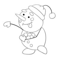 bonhomme de neige dessin animé mignon avec une ligne fine. illustration vectorielle d'un doodle. vecteur