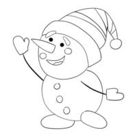 bonhomme de neige dessin animé mignon avec une ligne fine. illustration vectorielle d'un doodle. vecteur