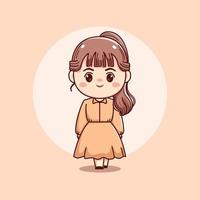 mignon heureux belle fille droite cheveux longs kawaii chibi mascotte personnage dessin animé illustration vecteur