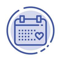 calendrier jour amour mariage bleu pointillé ligne icône vecteur