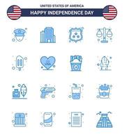 16 usa bleu pack de signes et symboles de la fête de l'indépendance du coeur bouclier de popsicle loi sur la crème glacée modifiable usa day vector design elements