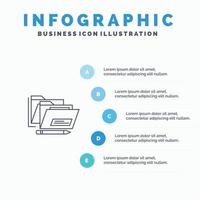 icône de ligne sûre de date de dossier de fichier avec fond d'infographie de présentation en 5 étapes vecteur