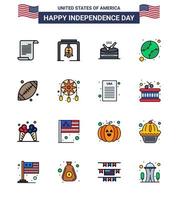 joyeux jour de l'indépendance usa pack de 16 lignes créatives remplies de footbal united drum states américain modifiable usa day vector design elements