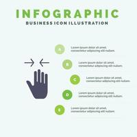 geste de la main flèche de pincement zoom avant icône solide infographie 5 étapes fond de présentation vecteur