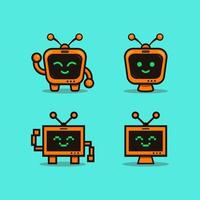 illustration de télévision de robot de dessin animé adorable mignon pour mascotte et logo d'icône d'autocollant vecteur