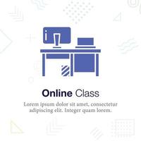 table d'étude avec icône d'illustration vectorielle d'ordinateur, liée à la classe en ligne et à l'éducation scolaire vecteur