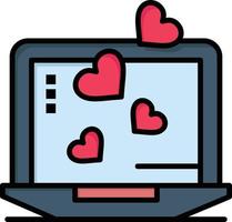 ordinateur portable amour coeur mariage plat couleur icône vecteur icône modèle de bannière