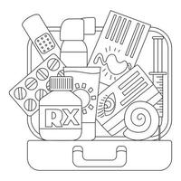 ensemble d'icônes de trousse de premiers soins, style de contour vecteur