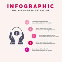 soins attentionné poignée produit responsabilité solide icône infographie 5 étapes présentation arrière-plan vecteur